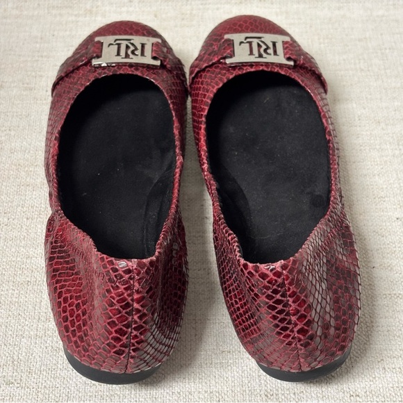 Lauren Ralph Lauren Womens Ballet Flats Red Black Stretch Fit SnakeskinSize 7B - Picture 3 of 8